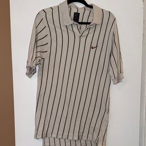 Nike Men's Cream and Brown Striped Polo Shirt